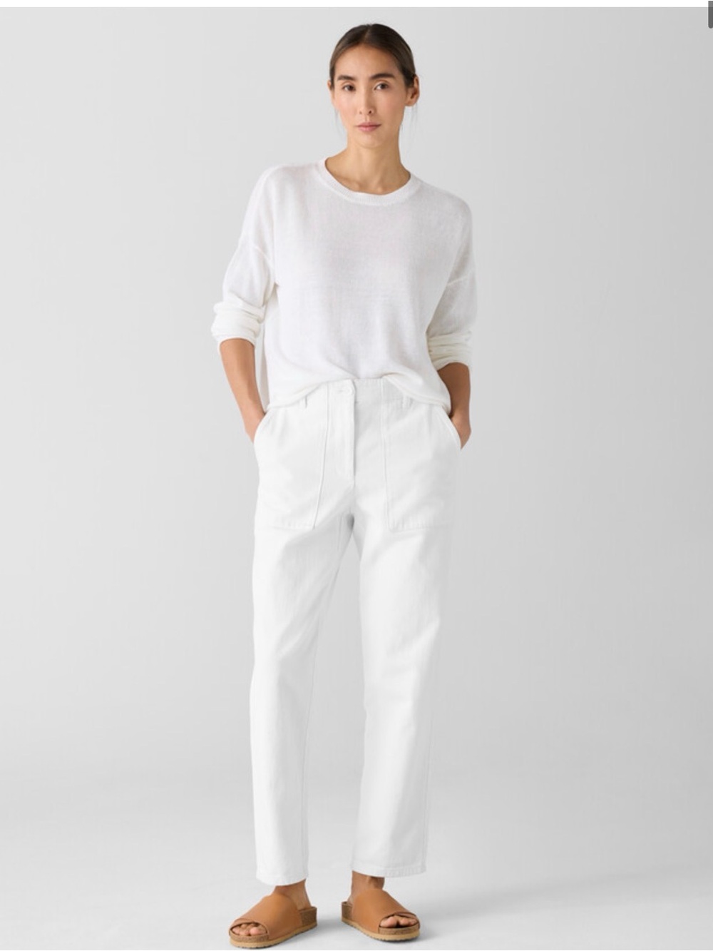 Eileen Fisher Garment-Dyed Utility Cotton Tapered Pant